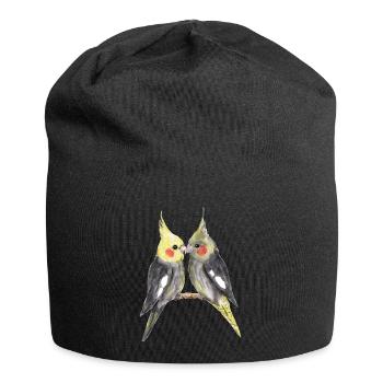 Zwei süße Nymphensittiche - Jersey-Beanie - Schwarz - Vorne