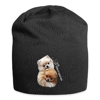 Pomeranian Paar Shirt - Geschwisterpaar Zwergspitz - Jersey-Beanie - Schwarz - Vorne