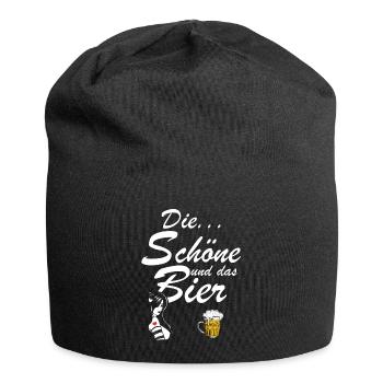 Die Schöne und das Bier Frau Geschenk Spruch - Jersey-Beanie - Schwarz - Vorne