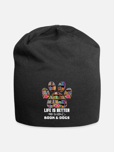Das Leben ist besser mit Büchern Hunde - Jersey-Beanie - Schwarz