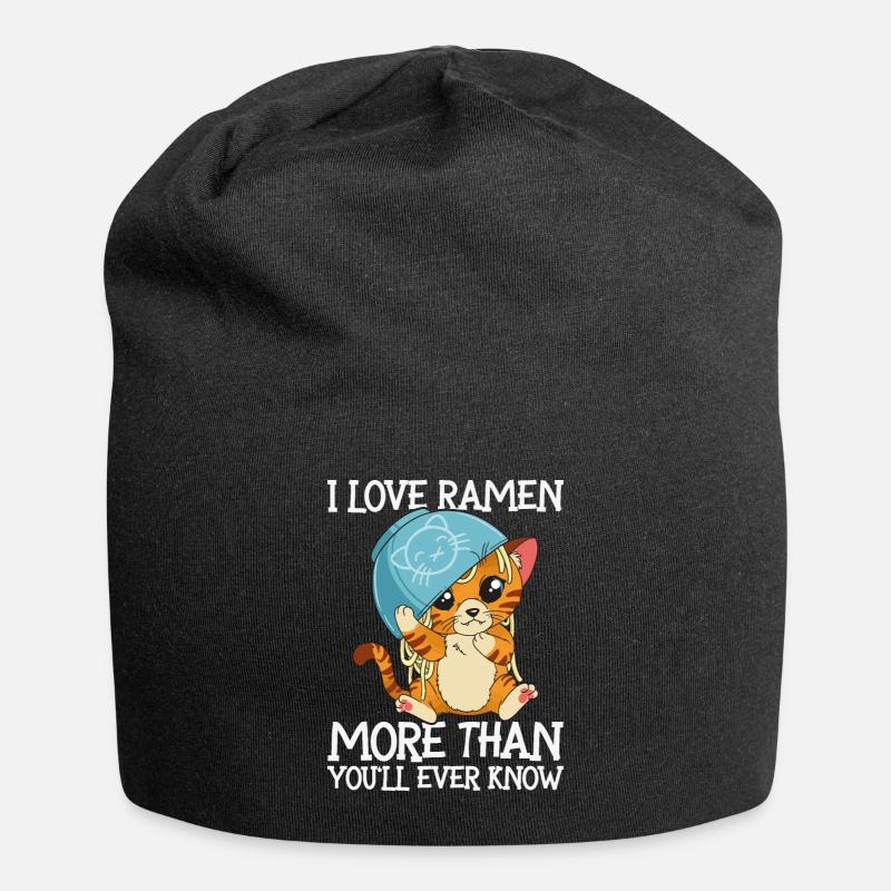 J'aime les ramen plus que vous ne le saurez jamais | chat - Bonnet en jersey - noir
