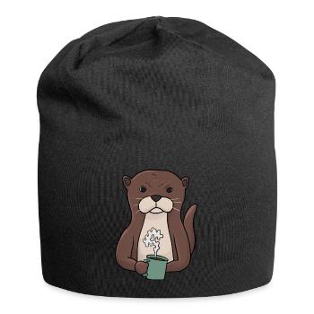 Loutre grincheux avec café muffins du matin - Bonnet en jersey - noir - Devant