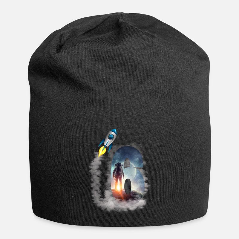 Geburtstagsshirt 6. Geburtstag Astronaut Rakete - Jersey-Beanie - Schwarz