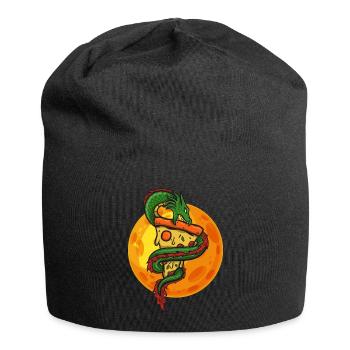 Drache mit Pizza , Mond, Geschenk, Geschenkidee - Jersey-Beanie - Schwarz - Vorne