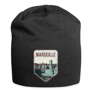 Badge retro, Marseille France est ma ville natale - Bonnet en jersey - noir - Devant