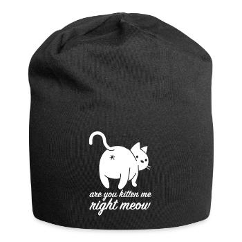 Meow | Miau, Katze, Cat, Haustier, lustige Sprüche - Jersey-Beanie - Schwarz - Vorne