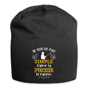 je suis un mec simple j'aime la pêche et l'apéro - Bonnet en jersey - noir - Devant