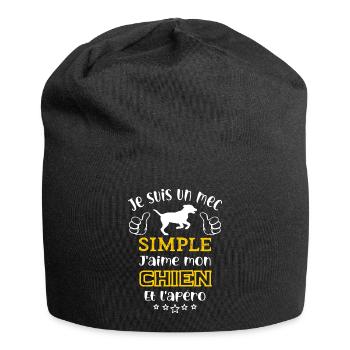 je suis un mec simple j'aime mon chien et l'apéro - Bonnet en jersey - noir - Devant
