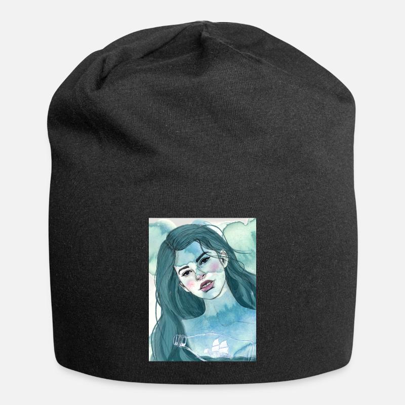 Mädchen mit Flaschenschiff - Jersey-Beanie - Schwarz