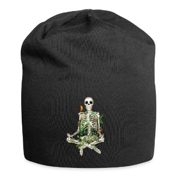 YOGA MEDITATION SKELETT – SKELETT UND BLUMEN - Jersey-Beanie - Schwarz - Vorne