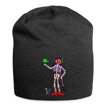Hexenskelet mit Giftigen Trank und Totenkopf Katze - Jersey-Beanie - Schwarz - Vorne