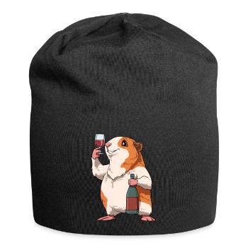 Lustiges Meerschweinchen mit Wein - Jersey-Beanie - Schwarz - Vorne