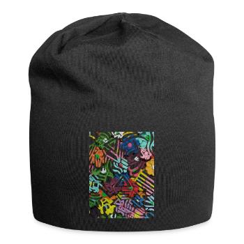Geometrischer Druck - Jersey-Beanie - Schwarz - Vorne