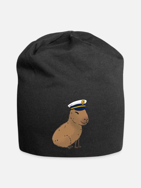Kapitän Capybara mit Kapitänsmütze - Jersey-Beanie - Schwarz