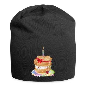 For your birthday a filled cream puff with candle - Jersey Beanie - black - Front