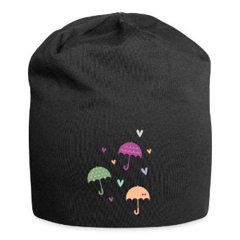 Regenschirm & Herzen - Jersey-Beanie - Schwarz - Vorne