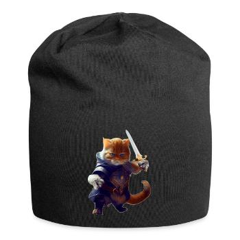 Knight cat fighting with sword and bravery - Jersey Beanie - black - Front
