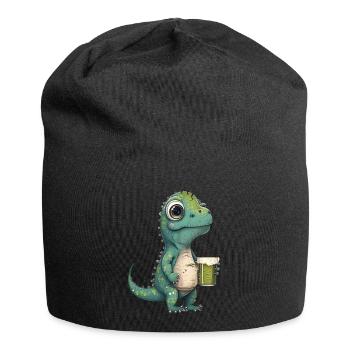 Cute dinosaur drinking a glass of beer - Jersey Beanie - black - Front