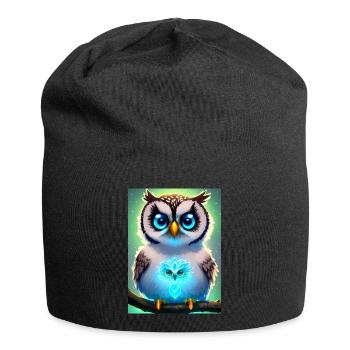 Cute owl with light neon aura & big eyes - Jersey Beanie - black - Front