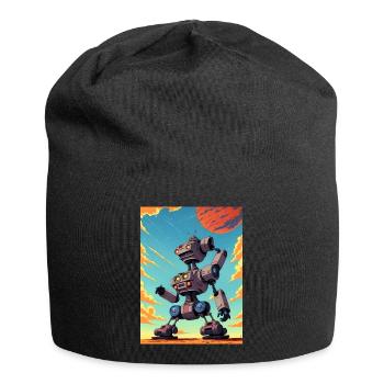 50er Jahre Cartoon - Verrückter Roboter - Sci-Fi - Jersey-Beanie - Schwarz - Vorne