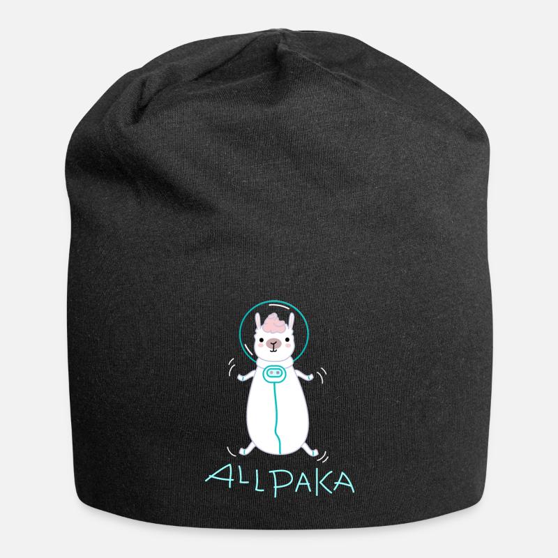 Lama als Astronaut - Jersey-Beanie - Schwarz