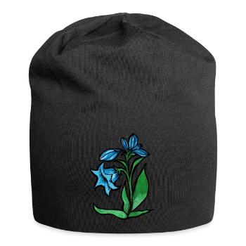 Blaue Blume - Jersey-Beanie - Schwarz - Vorne