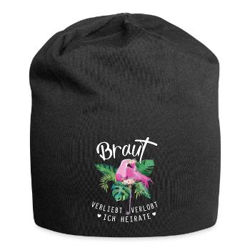Braut Flamingo verliebt verlobt ich heirate jga - Jersey-Beanie - Schwarz - Vorne