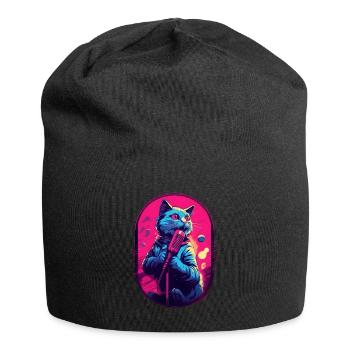 Singende Katze Mikrofon - Jersey-Beanie - Schwarz - Vorne