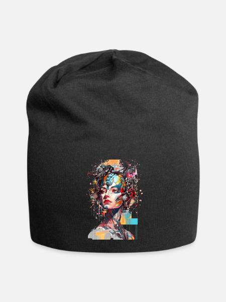 Portrait eines weiblichen AI Androiden/Cyborg - Jersey-Beanie - Schwarz