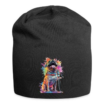 Singender Hund mit Mikrofon - Jersey-Beanie - Schwarz - Vorne