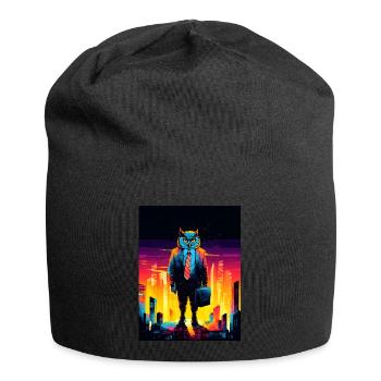Owl in Suit City Skyline - Jersey Beanie - black - Front