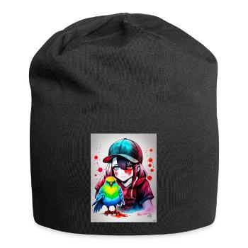 Farbe Papageienmädchen - Jersey-Beanie - Schwarz - Vorne