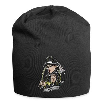 Firefighter // Oldschool // Illustration - Jersey Beanie - black - Front