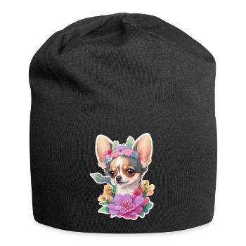 Chihuahua in Pastell mit Blumen - Jersey-Beanie - Schwarz - Vorne