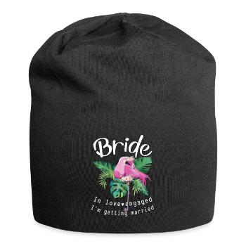 Bride in love with flamingo, engaged I get married - Jersey Beanie - black - Front