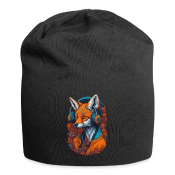 Fuchs mit Kopfhörern Füchse Liebhaber Tiere - Jersey-Beanie - Schwarz - Vorne