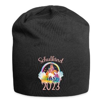 Schulkind 2023 Einschulung Einhorn Schule Schüler - Jersey-Beanie - Schwarz - Vorne