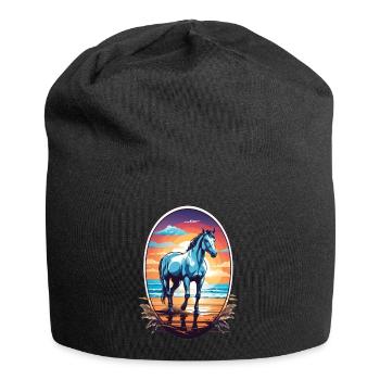 Horse on the beach - Jersey Beanie - black - Front