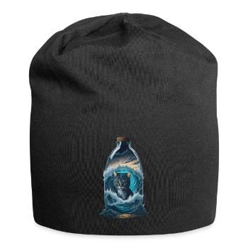 Cat Bottle - Jersey Beanie - black - Front