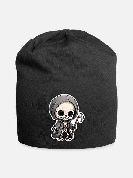 Halloween - niedlicher Tod - Skelett mit Sense - Jersey-Beanie - Schwarz