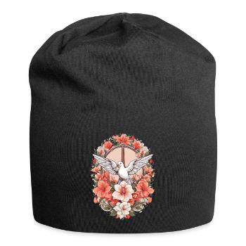 Friedenszeichen mit Taube - Jersey-Beanie - Schwarz - Vorne