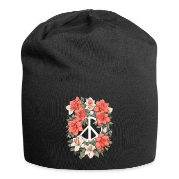 Friedenszeichen mit Blumen - Jersey-Beanie - Schwarz - Vorne