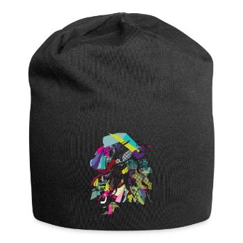 Grafische „Lady mit Hut“ – dezent - Jersey-Beanie - Schwarz - Vorne