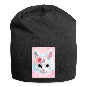 White cat - Jersey Beanie - black - Front