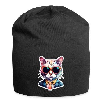 Cat Bezel - Cute Watercolor - Jersey Beanie - black - Front