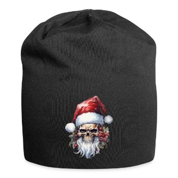 Totenkopf mit Weihnachtsmütze - Jersey-Beanie - Schwarz - Vorne