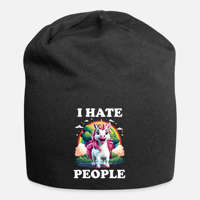 I hate People, Unicorn - Jersey-Beanie - Schwarz