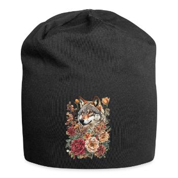 Loup et fleurs - Bonnet en jersey - noir - Devant