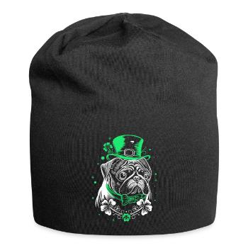 Pug with St Patrick's Day Hat - Jersey Beanie - black - Front