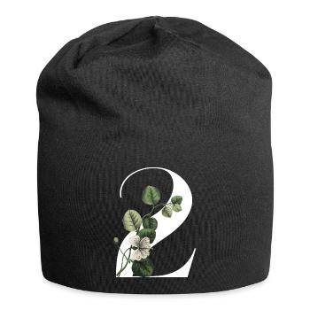 Number 2 Floral Green - 2nd Floral Birthday - Jersey Beanie - black - Front